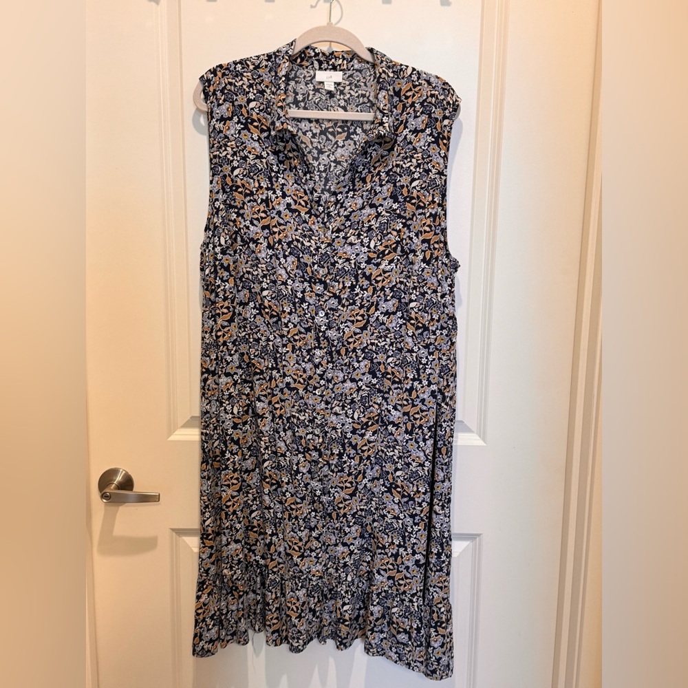 J.Jill Floral Ruffle Hem Sleeveless Shirt Dress